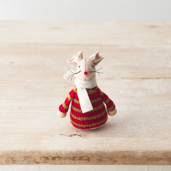 Felt Christmas Mouse - Red and Green Stripe Jumper