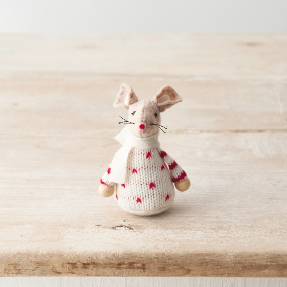 Felt Christmas Mouse - White and Red Dots Jumper
