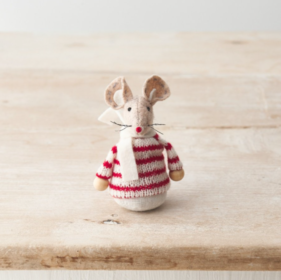 Felt Christmas Mouse - White and Red Stripe Jumper