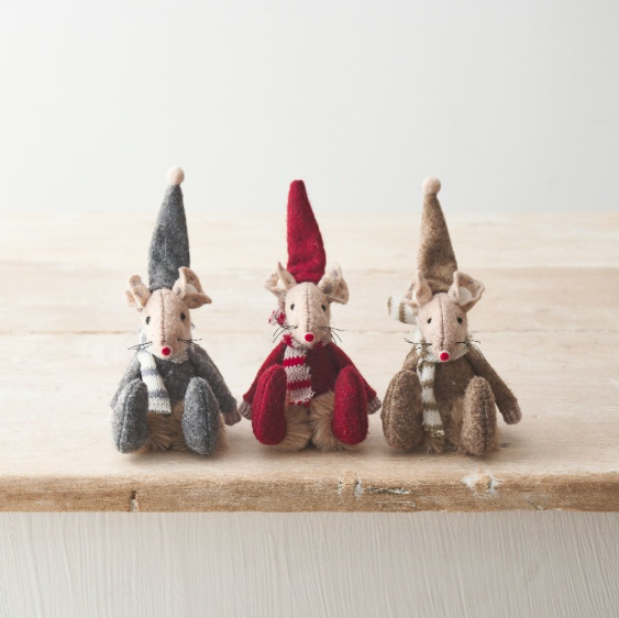 Felt Christmas Mouse Decorations - all three colours together