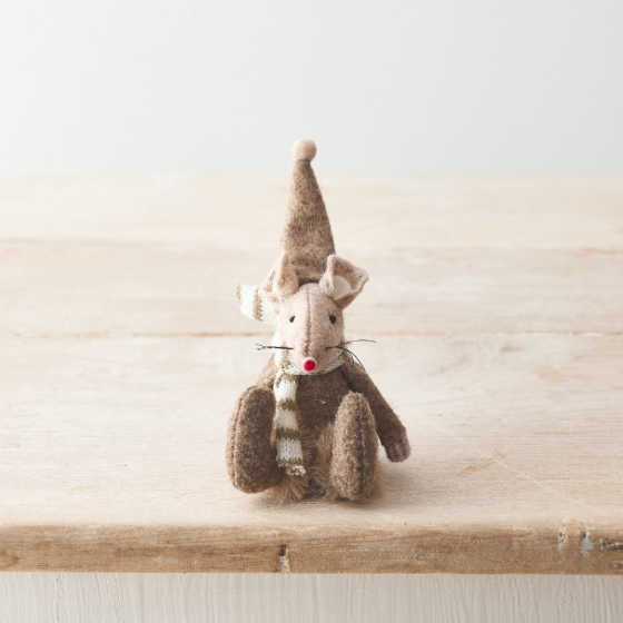 Felt Christmas Mouse Decoration - Beige