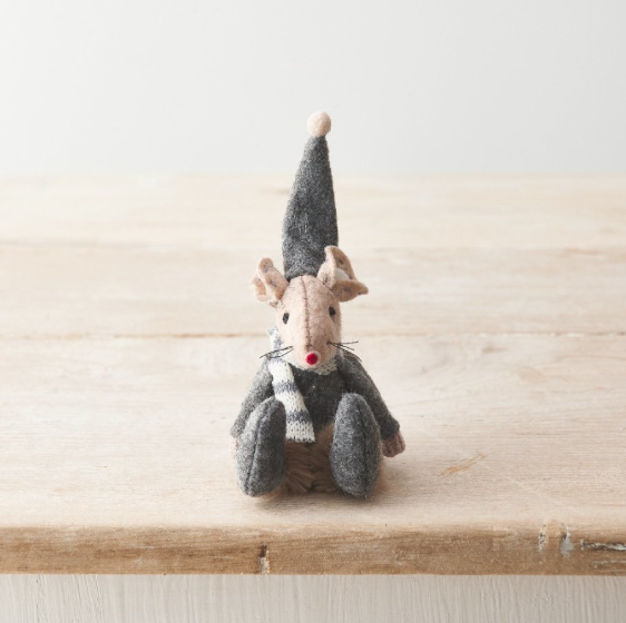 Felt Christmas Mouse Decoration - Grey
