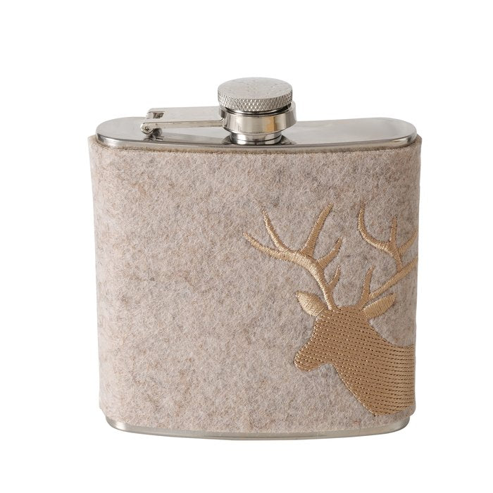Stag Embroidered Hip Flask