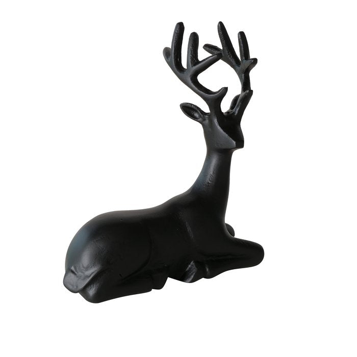 Reclining Seran black aluminium deer figurine with antlers