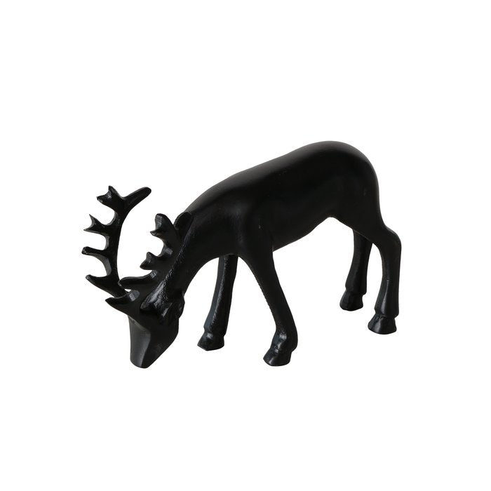 Grazing Seran black aluminium deer figurine with lowered head