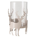 Tiro stag lantern small in cream — powder-coated iron stag motif with clear recycled glass, H15.5cm