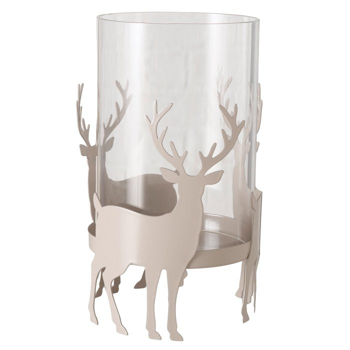 Tiro stag lantern small in cream — powder-coated iron stag motif with clear recycled glass, H15.5cm