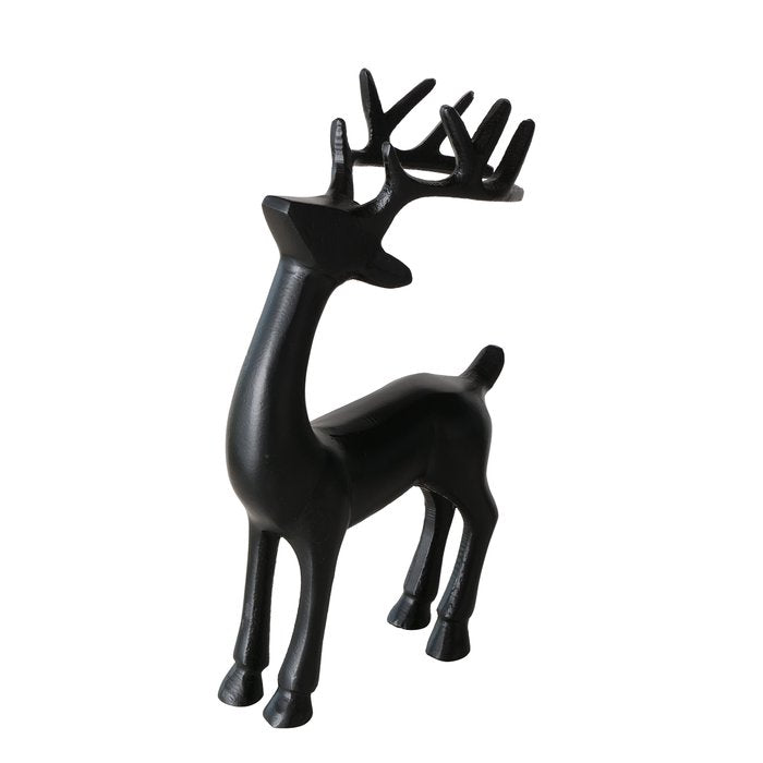 Standing Seran black aluminium deer figurine with raised head