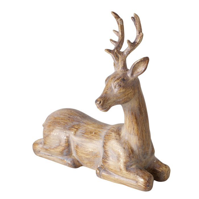 Hand-painted brown Pado deer figurine reclining with its head facing forward