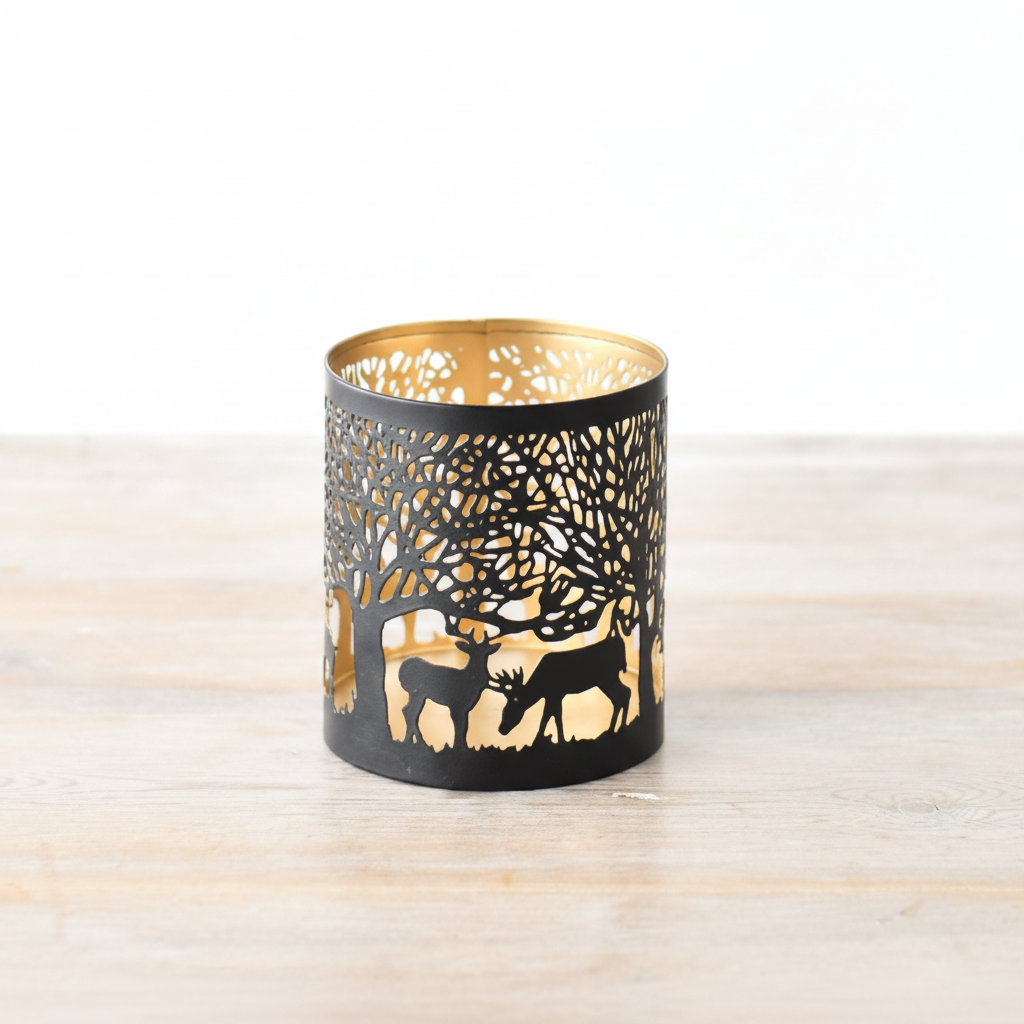 Gold Reindeer Cut Out Candle Holder 10cm - single
