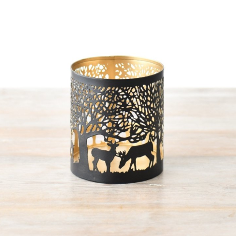 Gold Reindeer Cut Out Candle Holder 14cm - single