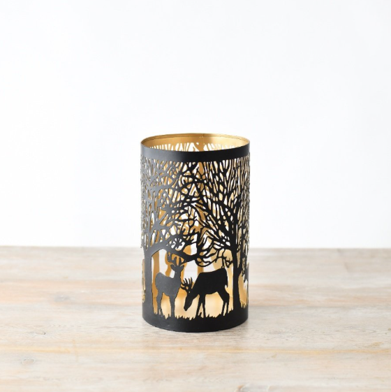 Gold Reindeer Cut Out Candle Holder 20cm - single