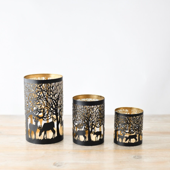 Gold Reindeer Cut Out Candle Holder - three sizes together