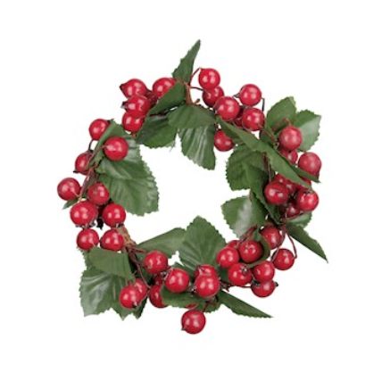 9cm red berry and leaf candle ring on white background