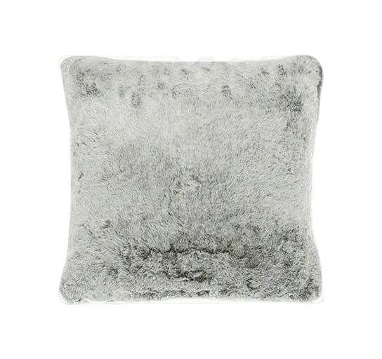 Moonstone tipped faux fur cushion, square, in graduated grey and white tones