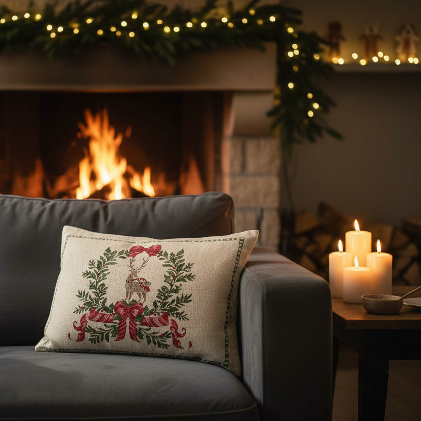 Reindeer Cushion in Christmas Setting